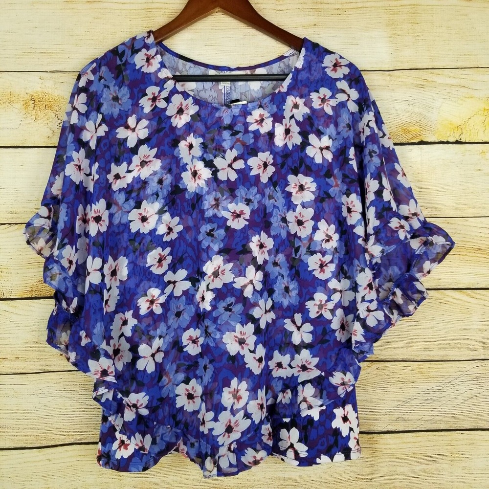 Studio Works Women's Top Size L Layered with Tank Purple Floral Short Sleeve NWT